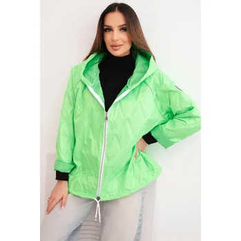 Dámská jarní prošívaná bunda s kapucí a zipem zelená neon UNI