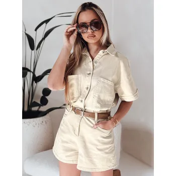 Dámský overall URBANSET béžový FashionStreet krátký džínový overal EY2590 L