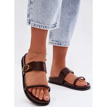 Dámské žabky Dámské pantofle s zlatým sponou čokoládové Sarilisse 39