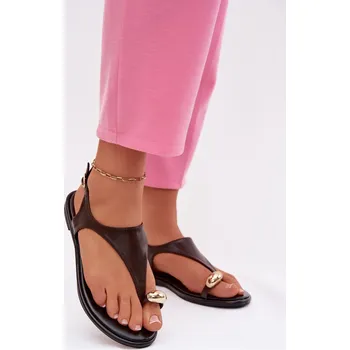 Dámské žabky Dámské sandály na nízkém podpatku se zlatým detailem čokoládové Talorina 41