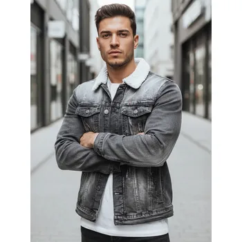 Pánská bunda Pánská zateplená džínová bunda s ovčí kůží černá FashionStreet TX4230z L