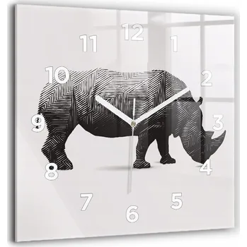 Hodiny Čtvercové Skleněné Foto Hodiny na Zeď do Kanceláře Nosorožec line art 60x60 cm