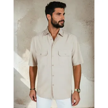 Pánské tričko Pánská béžová košile s krátkým rukávem FashionStreet KX1082 M