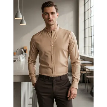 Pánská košile Pánská ležérní béžová košile SLIM FIT se stojáčkem FashionStreet DX2601 M