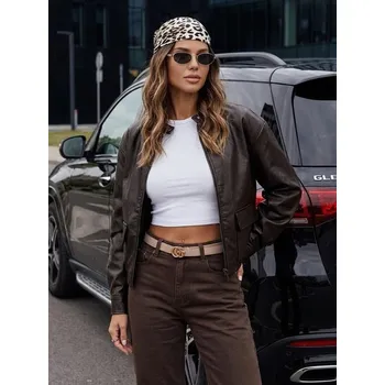 Dámská bunda FashionStreet hnědá dámská kožená bunda ramones TY5220 L