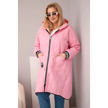 Dámská bunda Plus Size prošívaná s kapucí a sportovními manžetami světle růžová UNI