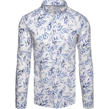 Pánská košile Pánská bílá košile s listy FashionStreet DX2640 XL