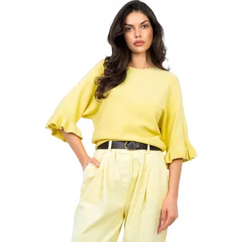 Dámský svetr Italy Moda dámský svetr žlutý klasický k bokům velikost univerzální