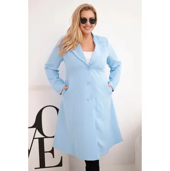 Dámský kabát Dámský klasický kabát Plus Size s knoflíky a límcem modrý UNI