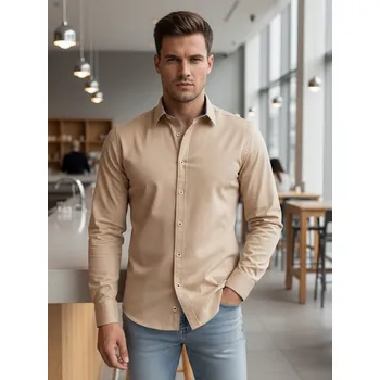 Pánská košile Pánská elegantní hladká béžová košile SLIM FIT FashionStreet DX2602 XXL