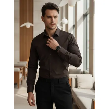 Pánská košile Pánská elegantní hladká tmavě hnědá košile REGULAR FIT FashionStreet DX2685 M