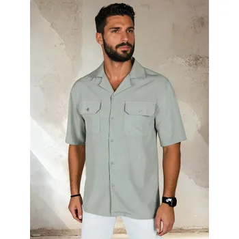 Pánské tričko Pánská šedá košile s krátkým rukávem FashionStreet KX1085 XL