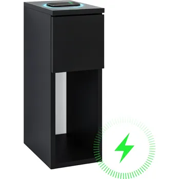 Noční stolek NOČNÍ STOLEK ČERNÝ ÚZKÝ 20 CM S INDUKČNÍM NABÍJENÍM, ZÁSUVKOU A POLIČKOU