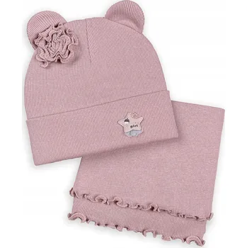 Čepice JARNÍ/PODZIMNÍ SOUPRAVA ČEPICE + NÁKRČNÍK PRO DÍVKU, DVOJITÁ, VELIKOST 44-46