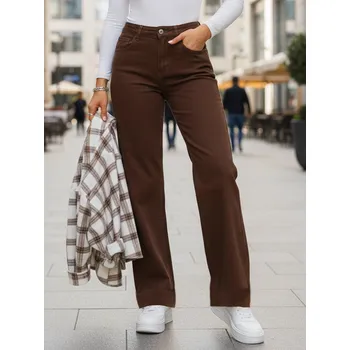 Dámské kalhoty Dámské džíny s vysokým pasem a širokými nohavicemi hnědé FashionStreet UY2877 XL/42