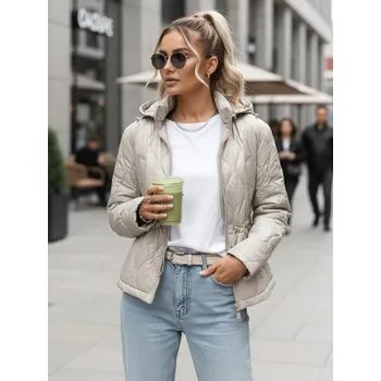 Dámská prošívaná bunda s kapucí světle šedá FashionStreet TY5535 XXL