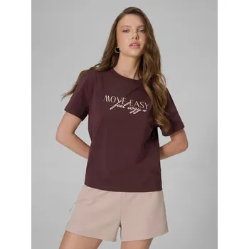 4F DÁMSKÉ TRIČKO HNĚDÉ BOXY S POTISKEM L