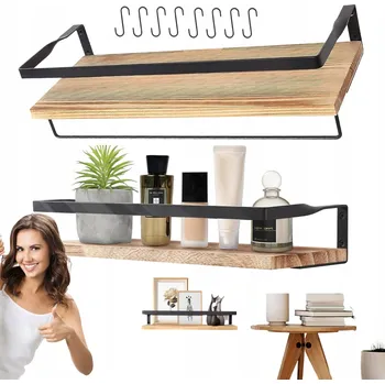 police 2 DŘEVĚNÉ POLICE NA ZEĎ S HÁČKY DO KUCHYNĚ NEBO KOUPELNY