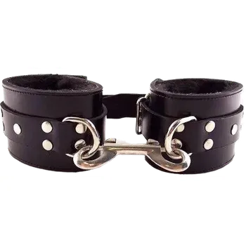 Bojový sport ROUGE Leather Wrist Cuffs With Faux Fur Lining Black on Black