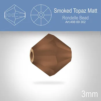 Korálek PRECIOSA Bicone (sluníčko) velikost 3mm. Barva SMOKED TOPAZ MATT. Balení 40ks