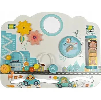 Dřevěná hračka Manipulační tabule pro malé děti Adam Toys Korálky Zapínání Auta EDU 6m+