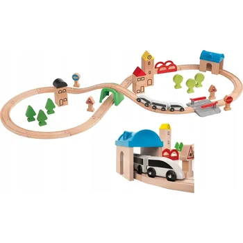 Vláček a vláčkodráha Dřevěná vláčkodráha IKEA Lillabo, sada s kolejemi, 3 vagóny, 200 cm