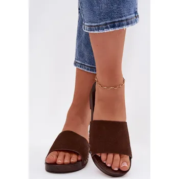 Dámské žabky Dámské pantofle s přezkami na nízkém podpatku Čokoládové Amelvessa 39