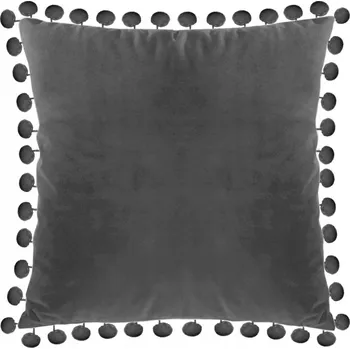 Povlak na polštářek Dekorační povlak na polštář z veluru s bambulkami 40x40 Grafitová (šedá)