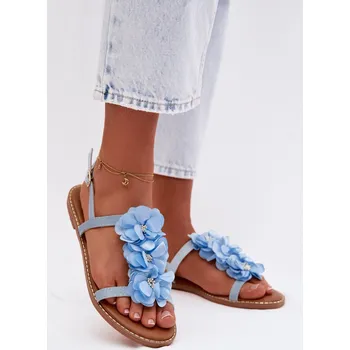 Dámské sandále Dámské Sandály Ploché Modré Ozdobné Květiny Noemia 37