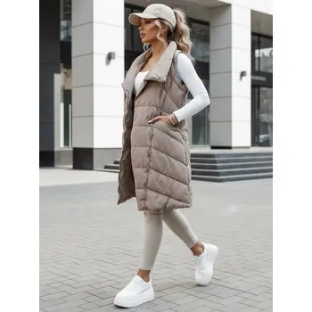 Dámská vesta Dámská prošívaná dlouhá vesta bez kapuce SERKIS béžová FashionStreet TY4525 M