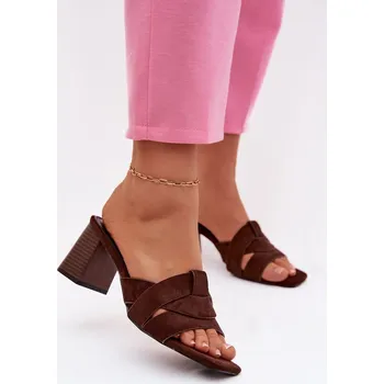 Dámské sandále Dámské páskové sandály na podpatku Eko semišové Čokoládové Corivelle 36