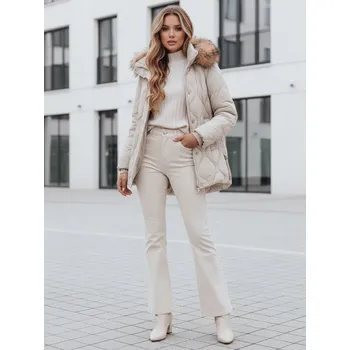 Dámská bunda Dámská zimní bunda LUMORE s prošívanou kapucí světle béžová FashionStreet TY5012 XL