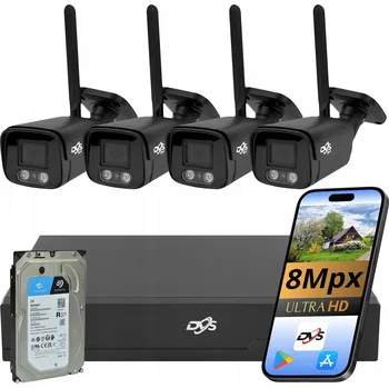 IP kamera Sada kamer DVS 4K bezdrátová 8 Mpx černá trubicová kamera pro monitoring s 2 TB úložištěm