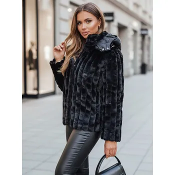 Dámská kožešinová bunda s kapucí černá FashionStreet TY5276z S