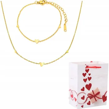 Souprava šperků Zlatá Sada Šperků Jemné Řetízky Srdíčka Chirurgická Ocel