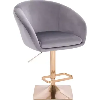 Barová židle LuxuryForm DESIGN Barová židle VENICE VELUR na zlaté hranaté podstavě - světle šedá