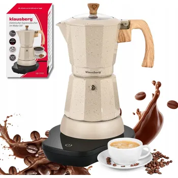 Moka konvice Elektrická moka konvice Klausberg KB-7999 Moka na 6 šálků espressa 500W ON/OFF Béžová