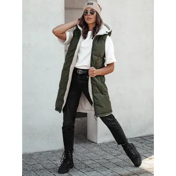 Dámská vesta COSYVIVA dámská dlouhá prošívaná vesta s kapucí zelená FashionStreet TY4604 L