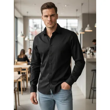 Pánská košile Pánská elegantní hladká černá košile SLIM FIT FashionStreet DX2596 XXL