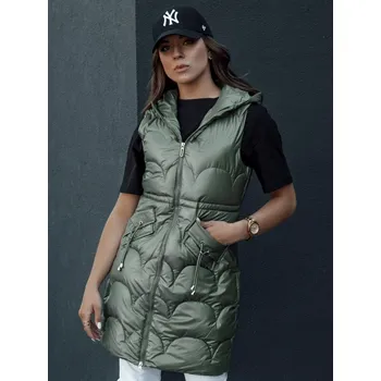 Dámská vesta Dámská prošívaná vesta s kapucí dlouhá CHARMVEST zelená FashionStreet TY4453 L