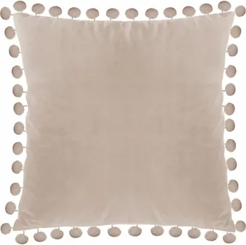 Povlak na polštářek Dekorační povlak na polštář z veluru s bambulkami 40x40 cm, béžový