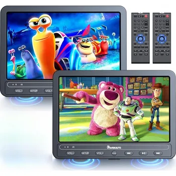 NAVISKAUTO Přenosná DVD přehrávač 10,5" se dvěma LCD monitory, HDMI, USB
