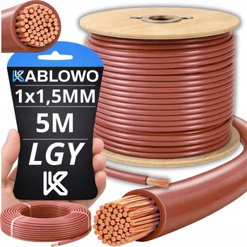 elektrický kabel VODIČ LGY KABEL JEDNOŽILOVÝ ELEKTRICKÝ 1X1,5MM HNĚDÝ 5M METR