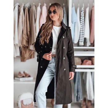 Dámský kabát Dámský dlouhý kabát s páskem SLIMFOTA černý FashionStreet NY0747 S