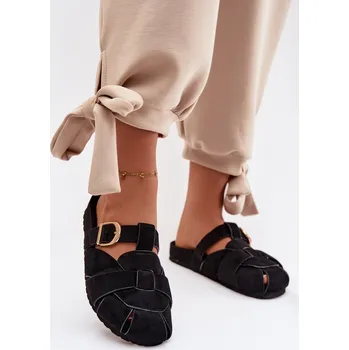 Dámské žabky Dámské Mule S Pásky A Zlatou Přezkou Černé Ganelle 40