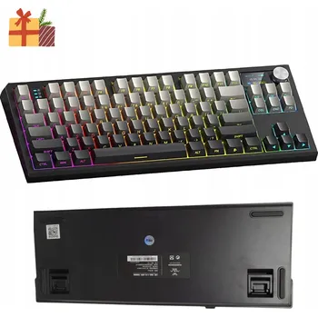 Klávesnice KLAWIATURA MECHANICZNA DRÁTOVÁ BEZDRÁTOVÁ BLUETOOTH 2.4 GHZ ŠEDÉ SPÍNAČE HERNÍ LED