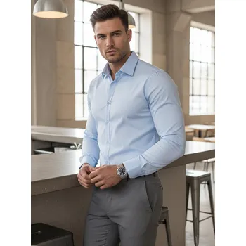 Pánská košile Pánská elegantní hladká modrá košile SLIM FIT FashionStreet DX2614 XL