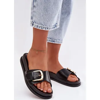 Dámské žabky Ženské pantofle s zlatým sponou Černé Rosivana 41