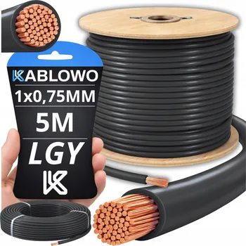 elektrický kabel VODIČ LGY KABEL JEDNOŽILOVÝ ELEKTRICKÝ 1X0,75MM ČERNÝ 5M METR