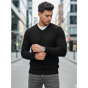 Pánský svetr Pánský černý svetr s výstřihem FashionStreet WX2314 M